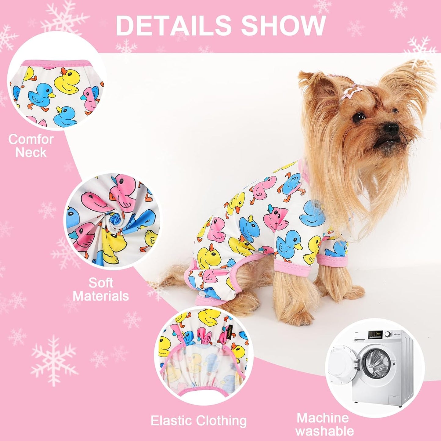 Dog Pajamas Small Sized Dogs Stretchable Summer Dog Clothes Pjs 4 Legs Girl Boy Cute Soft Puppy Outfits Doggie Cat Jammies Jumpsuit Sleeper for Pet (Duck, X-Small)