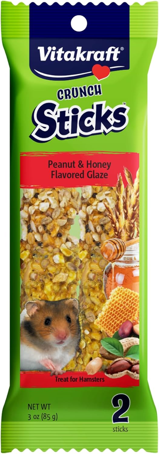 Vitakraft Crunch Sticks Hamster Treat - Hamster Chew Sticks - Supports Dental Health, Long-Lasting Fun (Peanut & Honey)