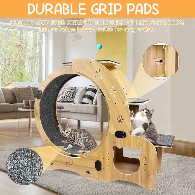 6-in-1 Cat Exercise Wheel, Upgraded Large Cat Wheel Exerciser, Running Wheels for Indoor Cats, Cats Wheel with Silent (Wood)