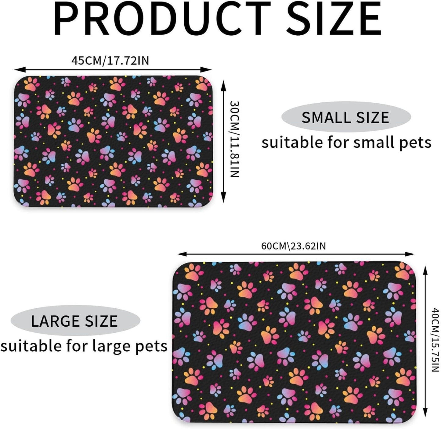 Animal Paws Dog Food Mat Absorbent Bowl Mats No Stains Quick Dry Waterproof Pet Cat Placemats for Food and Water, 30x45cm