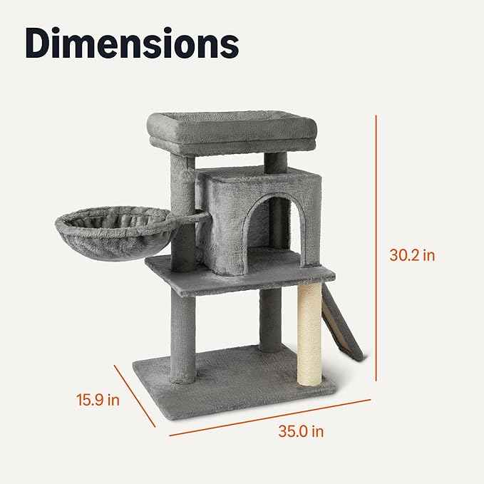 Amazon Basics Indoor Cat & Kittens Multi-Level Climbing Activity Tower with Scratching Posts, 2 Condos, FSC Certified, M - 31.1" (78.9cm) H, Grey
