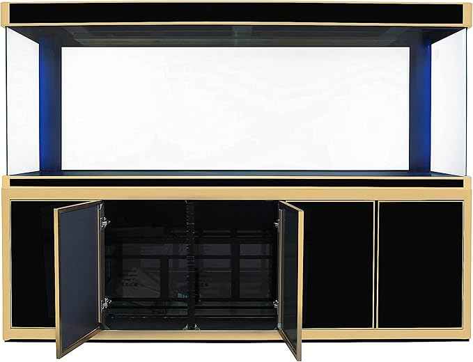 350 Gallon Glass Aquarium with Aluminum Cabinet - Including Sump for Filtration and Circulation, Plumbing, LED, Black with Gold Trim