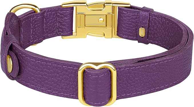 Leather Airtag Dog Collar - Soft Tracking Dog Collar with Apple AirTag Holder and Metal Buckle - Safety GPS Pet Collars for Small Medium Large Dogs Puppy Pink Red (Purple, M, 14"-18" Neck Fit)