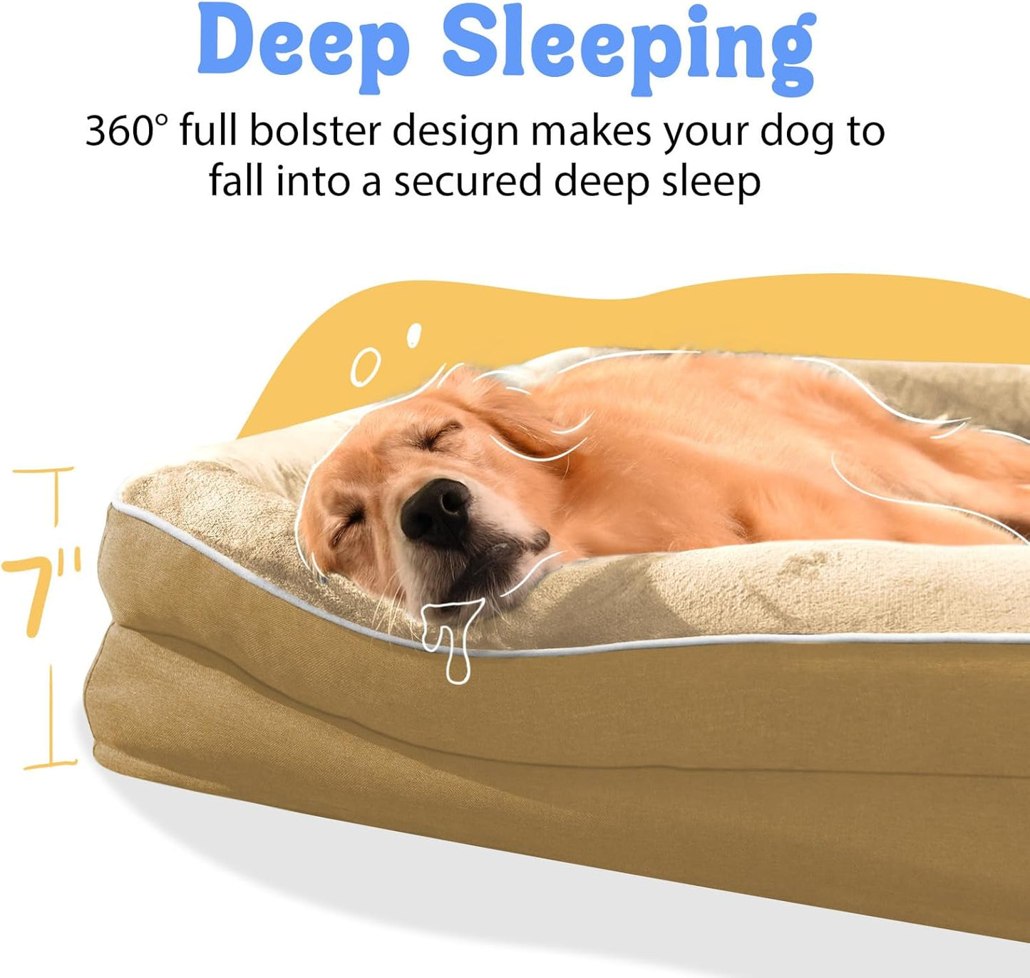 Washable Orthopedic Large Dog Bed -XL Large Dog Bed with Removable & Waterproof Cover Pet Beds with Foam Support for Big Size Dogs with Bolster