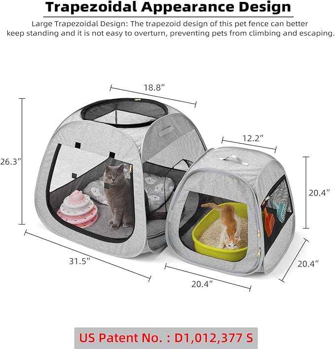 Tenrai Portable Cat Playpen, Trapezoidal Design for Better Standing, Foldable Pet Tent for Indoor and Outdoor Use of Kitten and Puppy, Dog Play Enclosure, Cat Houses & Condos