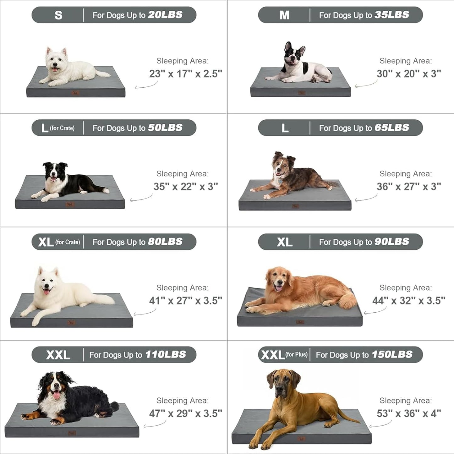 Outdoor Extra Large Dog Bed, Waterproof Dog Bed for Large Dogs, Egg Crate Foam XL Pet Bed with Removable Washable Oxford Cooling Cover, Grey