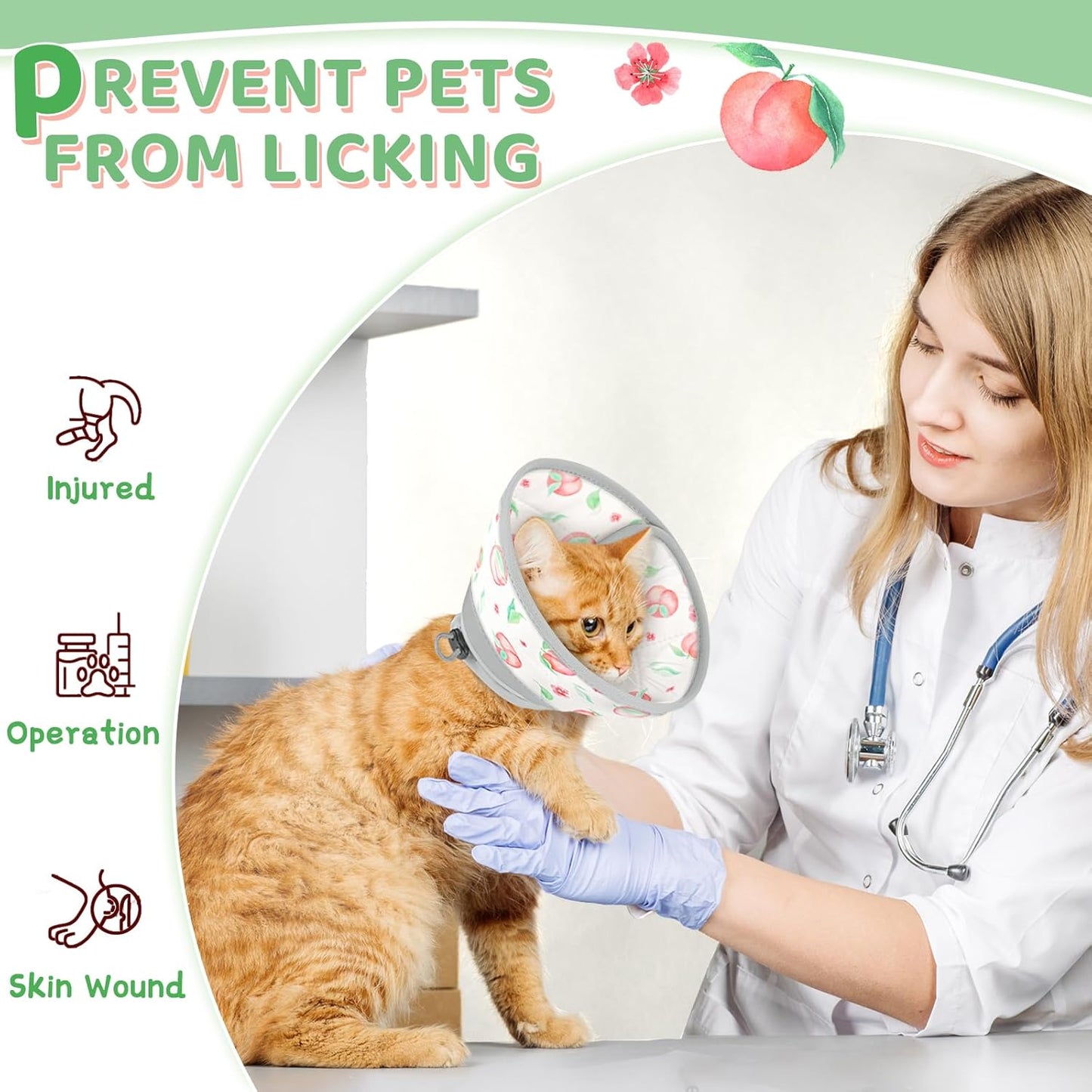Cat Cone Collar Soft to Stop Licking, Adjustable, Foldable Lightweight Kitten Cones After Surgery Recovery for Cats & Kittens, Cat Cone Alternative (PinkWhite, L)