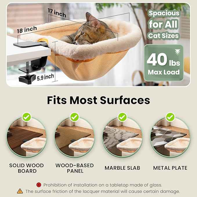 Cat Desk Bed - One-Click Folding,Sunken Design & Space-Saving Semi-Circular Cat Bed, Soft Faux Rabbit Fur Material, Suitable for Various Desktops-Maximum Hold Up to 40lb