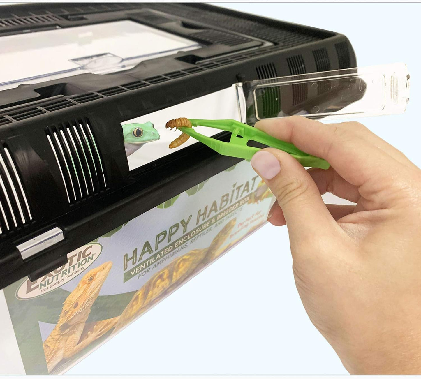 Happy Habitat (Large) - Ventilated Enclosure & Breeder Box - for Live Feeder Insects, Reptiles, Amphibians & Other Small Pets - Durable Plastic Portable Terrarium - FurryFun