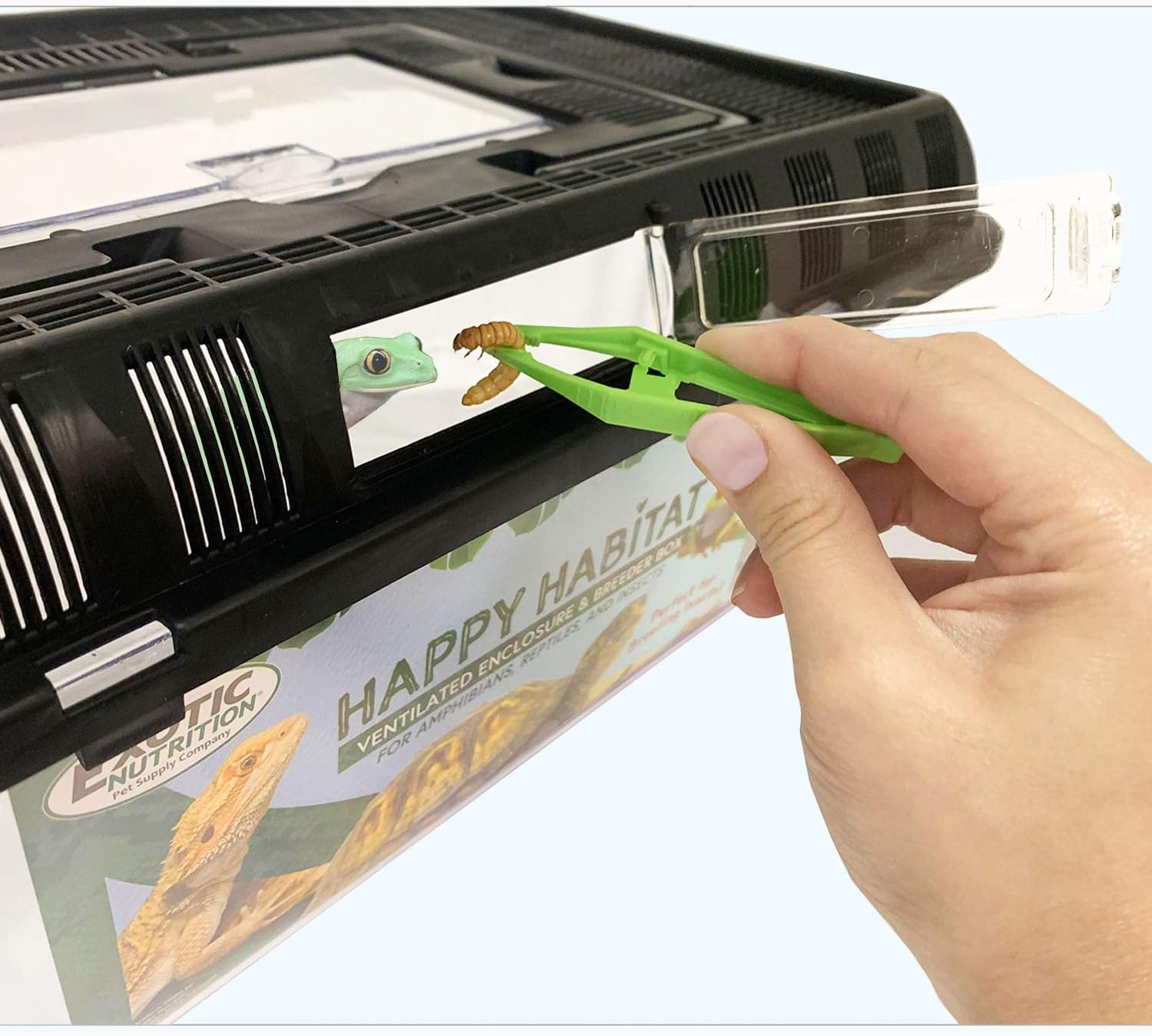 Happy Habitat (Large) - Ventilated Enclosure & Breeder Box - for Live Feeder Insects, Reptiles, Amphibians & Other Small Pets - Durable Plastic Portable Terrarium - FurryFun