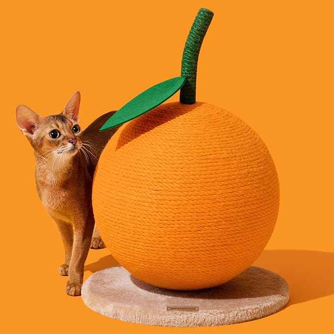 VETRESKA Orange Cat Scratching Post, Cute Cat Scratcher with Jute Rope, Vertical Cat Scratch Post for Indoor Cat and Kitten, Cat Scratching Ball
