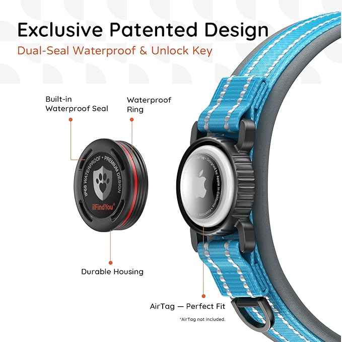 Upgraded AirTag Dog Collar with Holder, Waterproof Reflective Air Tag Dog Collar with Widened Comfortable Padding & Ultra-Durable Metal Buckle, Adjustable for Medium (Blue, Small)