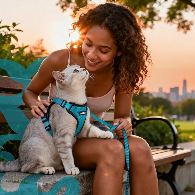 rabbitgoo Cat Harness and Leash for Walking, Escape Proof Soft Adjustable Vest Harnesses for Cats, Easy Control Breathable Reflective Strips Jacket, Teal, XXS