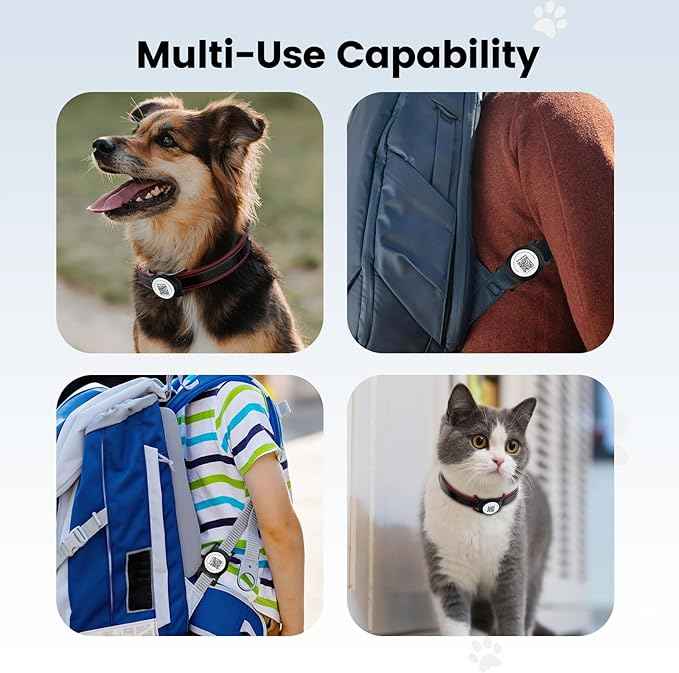 Smart Pet Tracker for Collar - Dog Trackers Location for Pet with Holder, No Monthly Fee, Real-Time Tracking, iOS Only, Long-Lasting, IPX6 Waterproof, Anti-Lost Tracker for Cats, Bag Straps, Black