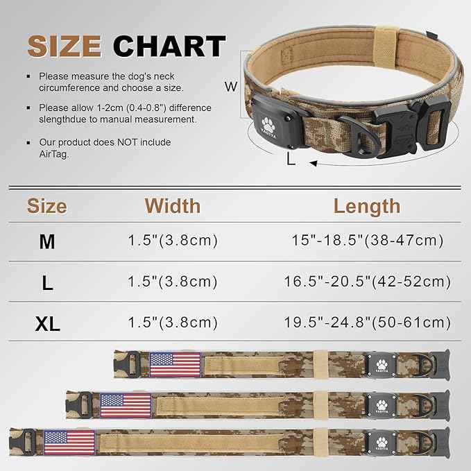 2026 Upgrade Dog Collar with IPX8 Waterproof AirTag Holder,Military Tactical Handle and Ultra-Durable Metal Buckle/Night Reflective,GPS Collar for Medium to Large Dogs (Camouflage Khaki/L)