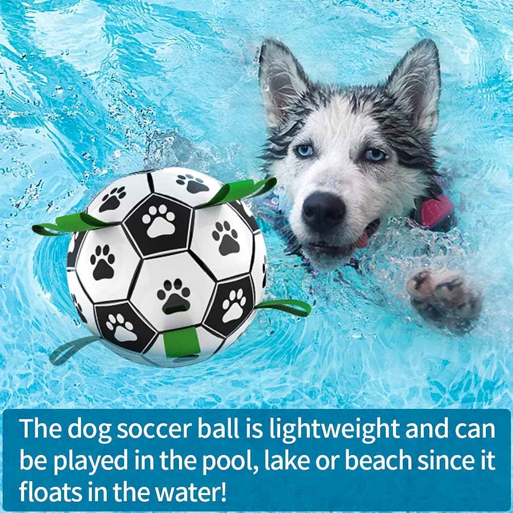 QDAN Dog Toys, Soccer Ball with Straps, World Cup Interactive Toys for Tug of War, Puppy Birthday Gifts, Water Toy, Durable Dog Balls for Medium Large (8 Inch)