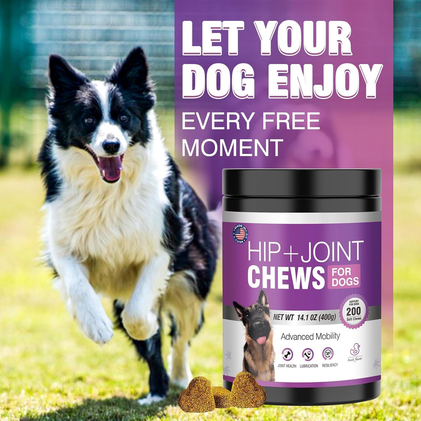 Glucosamine for Dogs 200pcs Joint Support Supplement Dog Hip and Joint Chondroitin Chews Treats with MSM Hemp Dog Joint Pain Relief Mobility Supplements Duck Flavor Fit All Large Small Medium Breed