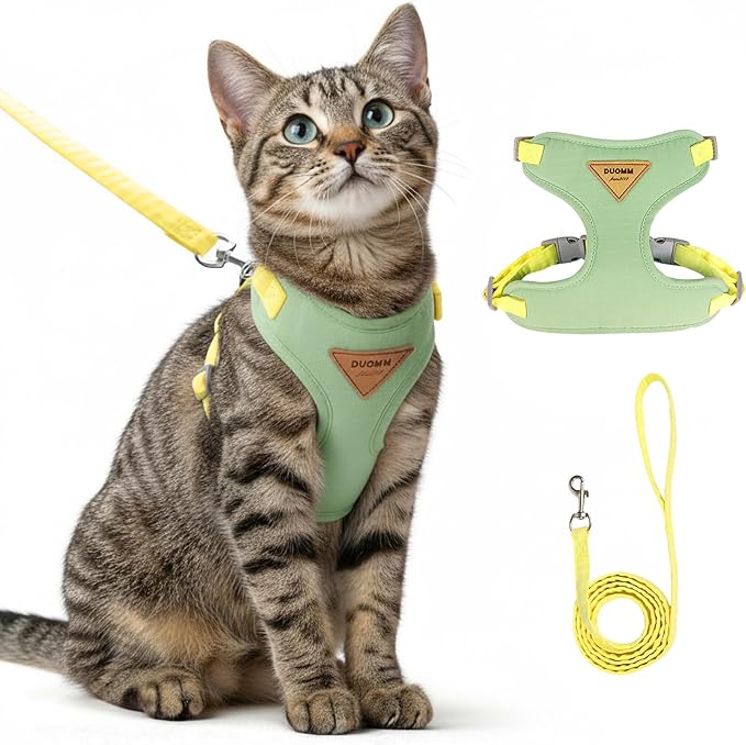 Escape-Proof Cat Harness and Leash Set - Adjustable and Comfortable - Ideal for Walking Cat Outdoors - Fits Small Dogs, Kittens, Medium, and Large Cats (Green, S)
