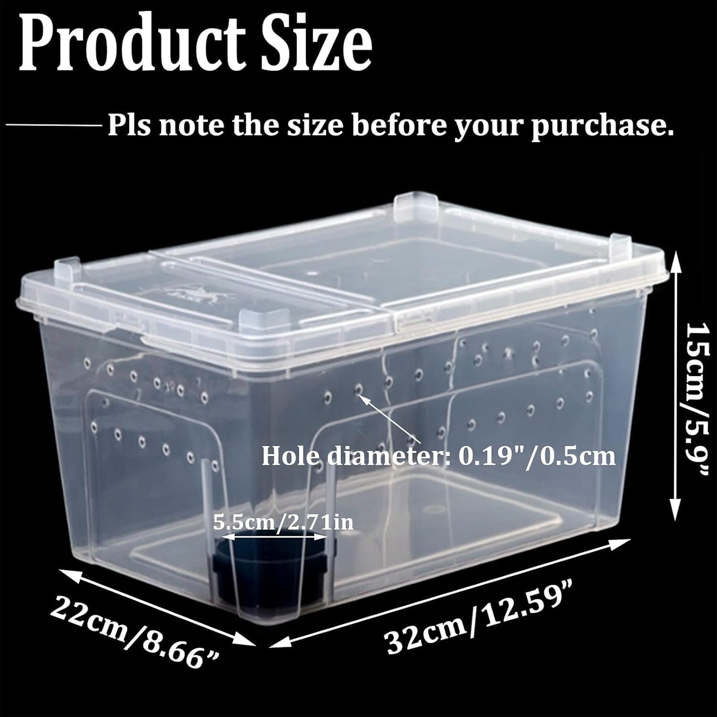 Critter Keeper 2-Pack, Cricket Cage & Reptile Feeding Box 12.59"x8.66"x5.9" Transparent Portable Plastic Snake Habitat Escape-Proof Ventilated Design for Gecko, Tarantula, Scorpion, Spider, Frog - FurryFun