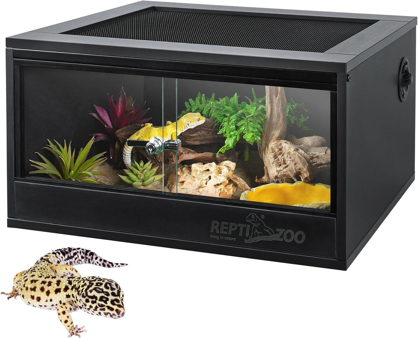 REPTI ZOO 20 Gallon PVC Reptile Terrarium, 24x18x12 inch Reptile Tank for Crested Gecko Leopard Gecko Snake Turtle Hermit Crab, Thermal Insulation Moisturizing - FurryFun