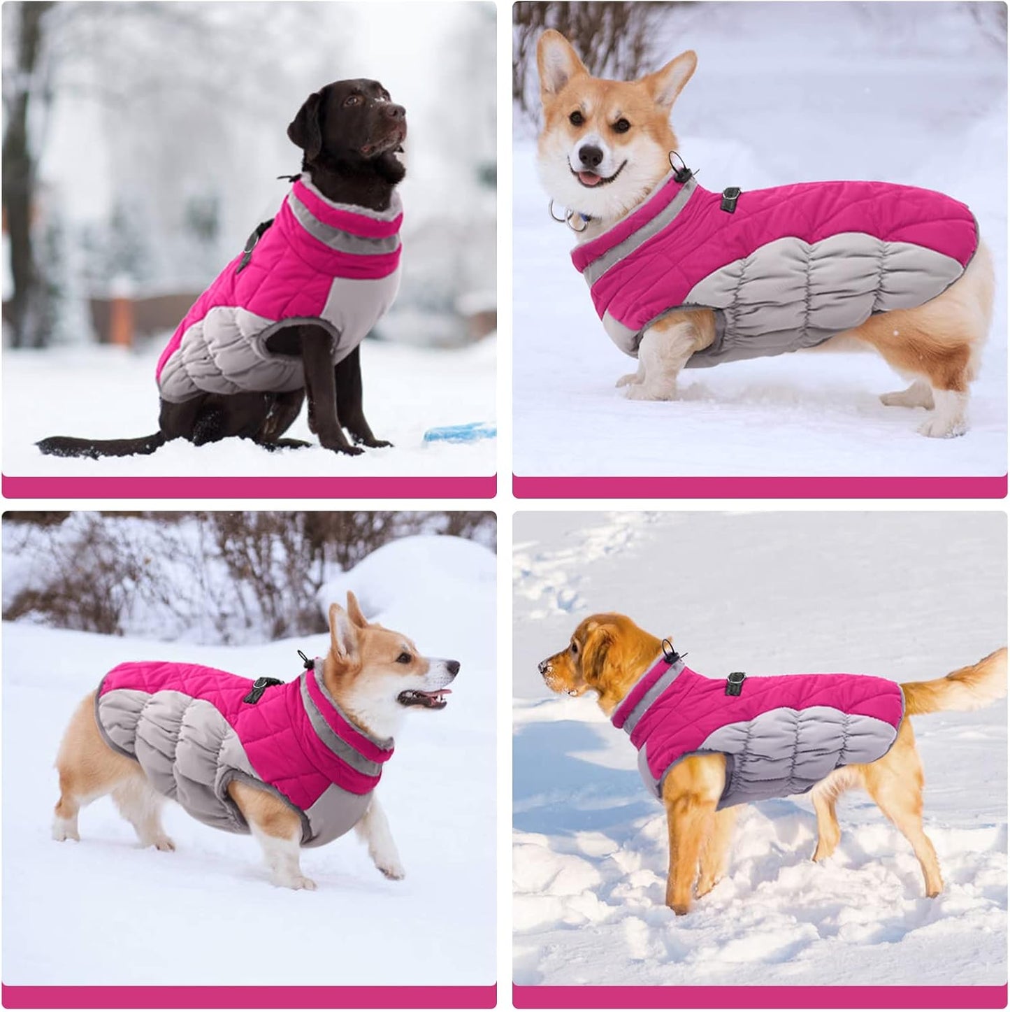 FUAMEY Dog Coat, Medium, Pink, Faux Fur - Waterproof, Windproof, Reflective Cold Weather Coat with Built-in Harness, Fits Dogs 11 lbs and Up