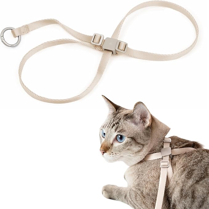Cat Harness Escape-Proof Anti-Choking Adjustable Nylon Harness Lightweight with Anodized Aluminum Buckle, Ideal for Cats Outdoor Walking and Training, IDA Award (Linen, S (13.8"))