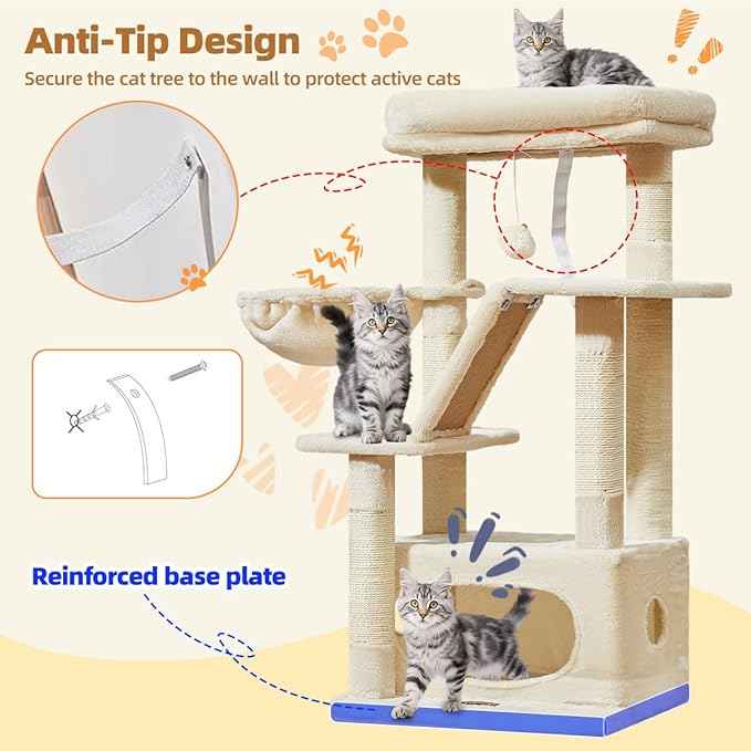 Taoqimiao Cat Tree,38.5-Inch Cat Tower for Indoor Cats,Suitable for Kittens with Luxurious cat condo with Adjustable Baskets and Luxurious Perch Beige MS029SM