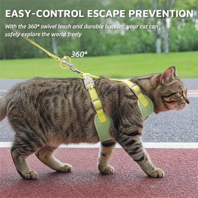 Escape-Proof Cat Harness and Leash Set - Adjustable and Comfortable - Ideal for Walking Cat Outdoors - Fits Small Dogs, Kittens, Medium, and Large Cats (Green, S)