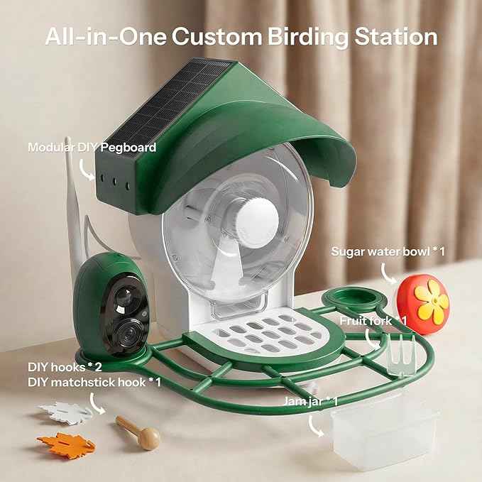 Smart Bird Feeder with Camera - 2K HD Smart Bird Feeder, Solar Powered Outdoor Birdhouse with AI Bird Identification for Backyard Birding & Wildlife Bird Watching, Gift for BirdLover (Green)