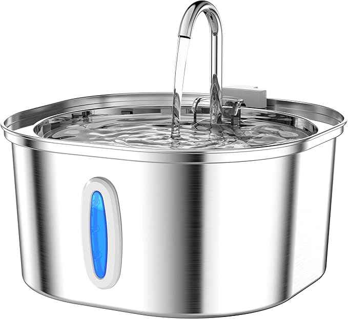 PEKTACO Stainless Steel Cat Water Fountain, 3.2L/108oz Cat Water Dispenser with Ultra-Quiet Water Pump and Water-Level Window, Dishwasher Safe Pet Drinking Fountain for Cats & Small Dogs