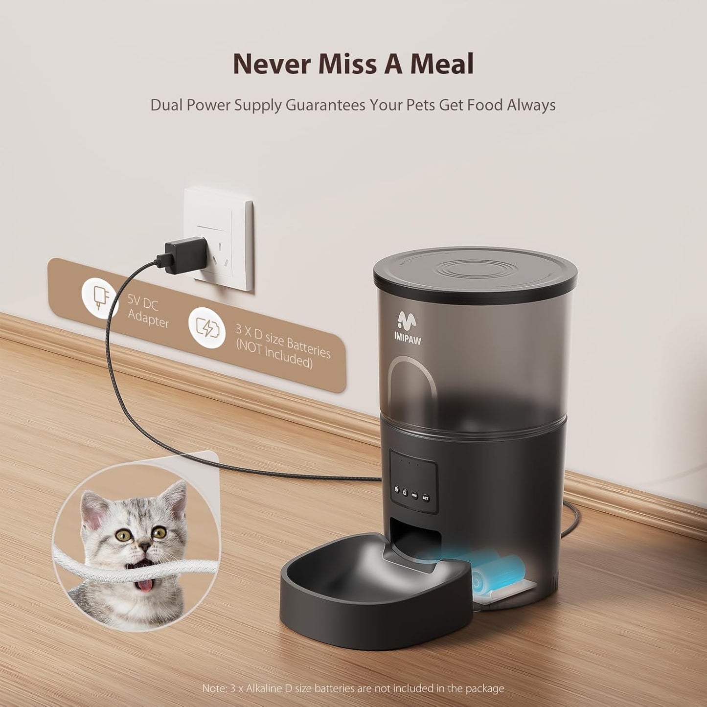 Automatic Cat Feeder, 5G WiFi Cat Food Dispenser with APP Remote Control, Pet Dry Food Smart Feeder, Programmable Timed Feeding, Dual Power Supply, 1-10 Meals Per Day