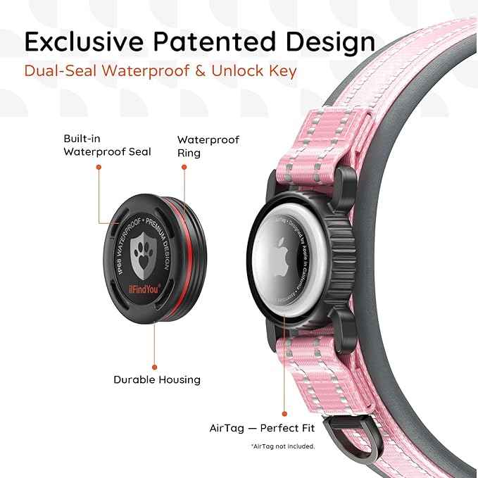 Upgraded AirTag Dog Collar with Holder, Waterproof Reflective Air Tag Dog Collar with Widened Comfortable Padding & Ultra-Durable Metal Buckle, Adjustable for Medium (Pink, Small)