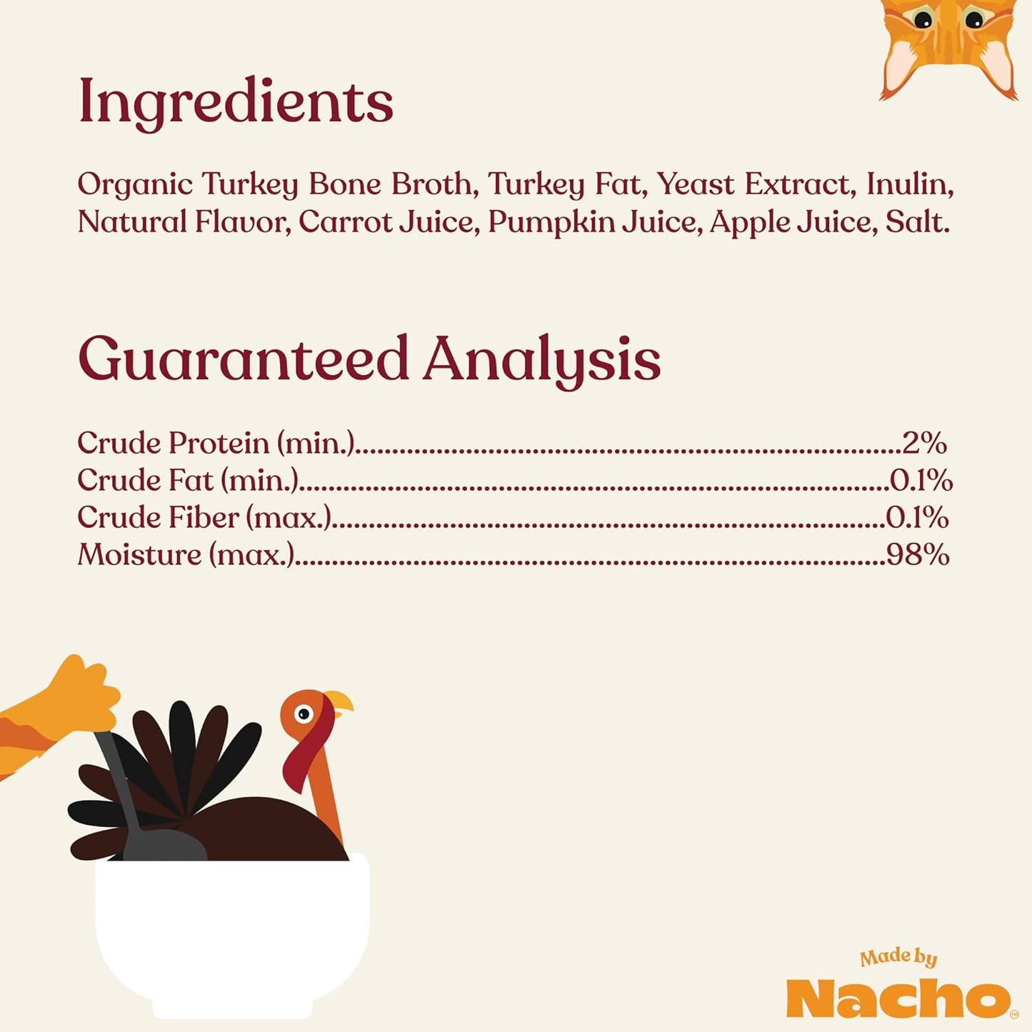 Made by Nacho Bone Broth Cat Food Topper for Hydration and Picky Eaters - Add Protein and Flavor to Your Dry Cat Food – Supports Optimal Nutrition, Digestion, Skin & Coat 11 oz. (Pack of 4), Turkey