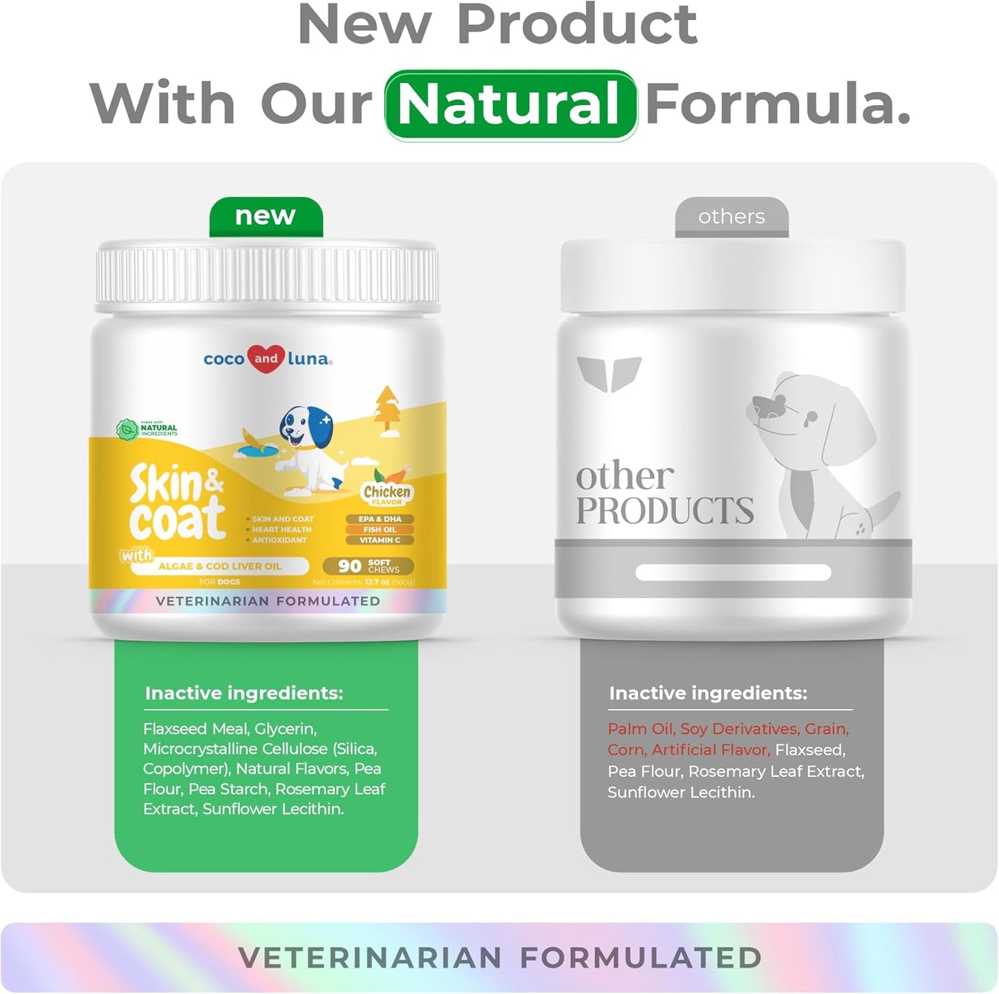 Omega 3 Fish Oil for Dogs - Skin & Coat Supplement with Cod Liver Oil, Algae, EPA & DHA Fatty Acids for Dog Shedding, Itch Relief, Hot Spots, Skin Allergy, Joint & Heart Support - 90 Soft Chews