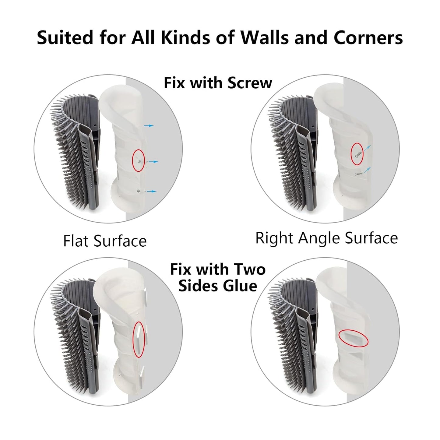 Cat Self Groomer, Extended (6.1"), 2 Pack, Pink, Wall Corner Self Grooming Brush for Indoor Cats, Kitten, Long Short Fur, Massage Comb