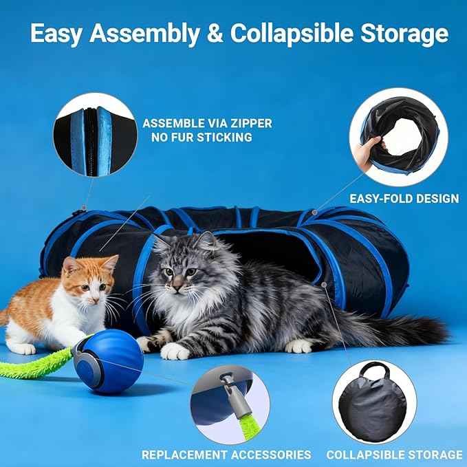 Interactive Cat Toys, Fast Rolling Toy Ball in Round Cat Tunnel, Automatic Cat Toy for Indoor Cats, Cat Hunting Toys for Indoor Cats