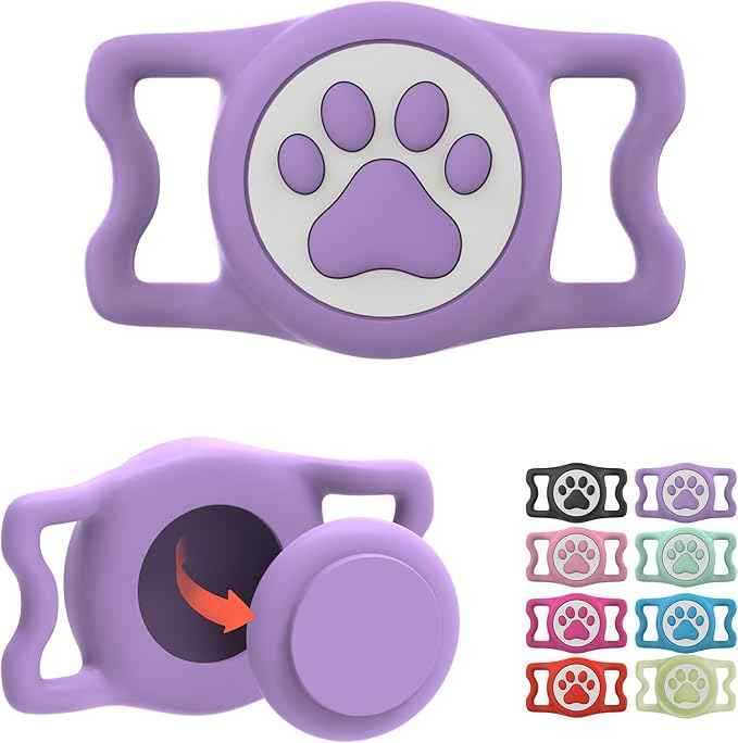 Waterproof Airtag Dog Collar Holder for Apple Air Tag, Silicone Dog Airtag Holder for Dogs & Cat Collars(Purple)