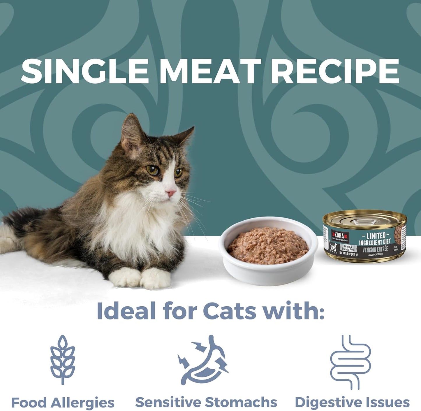 KOHA Limited Ingredient Diet Venison Paté for Cats - Single Meat Cat Food for Sensitive Stomachs - Paté Venison Cat Food with No Fillers - 5.5 oz Pack of 24
