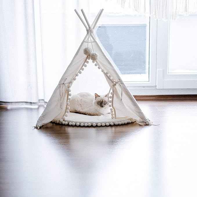 MINICAMP Pet Teepee Bed for Cats – Cozy Cat Beds for Indoor Cats – Luxury Pet House & Hideaway Bed for Cats & Small Animals - Made in EU (Small)