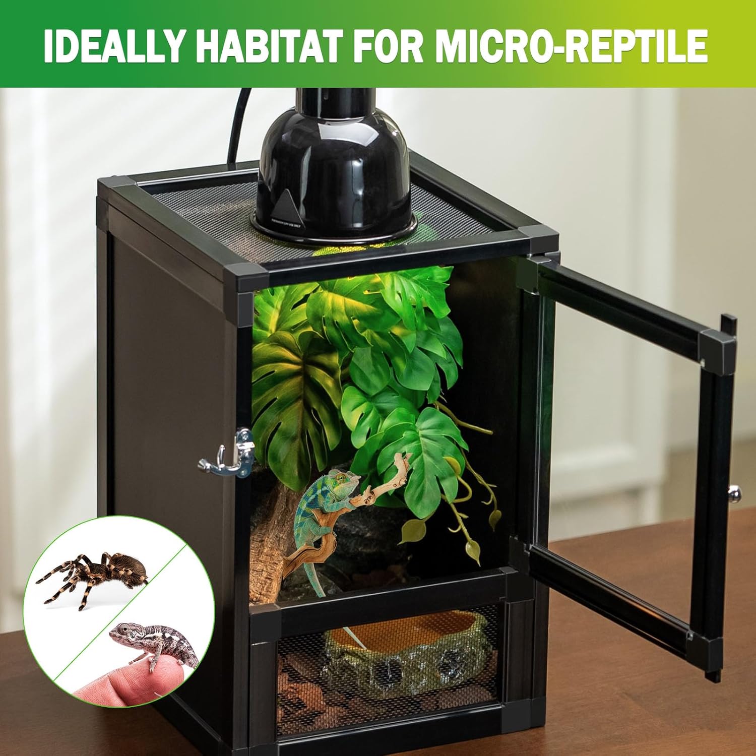 8" x 8" x 12" Small Reptile Cage Hatching Habitat, Screen & Acrylic Doors, Ventilated Terrarium for Lizards, Snakes, Frogs, Easy Assembly, Two Doors - FurryFun