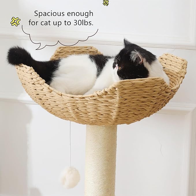 SHENGOCASE 18" Large Cat Tower Tree Add ons Accessories Replacement Part Basket Bed, Handwoven Wicker Rattan Nest Bowl with Soft Cushion