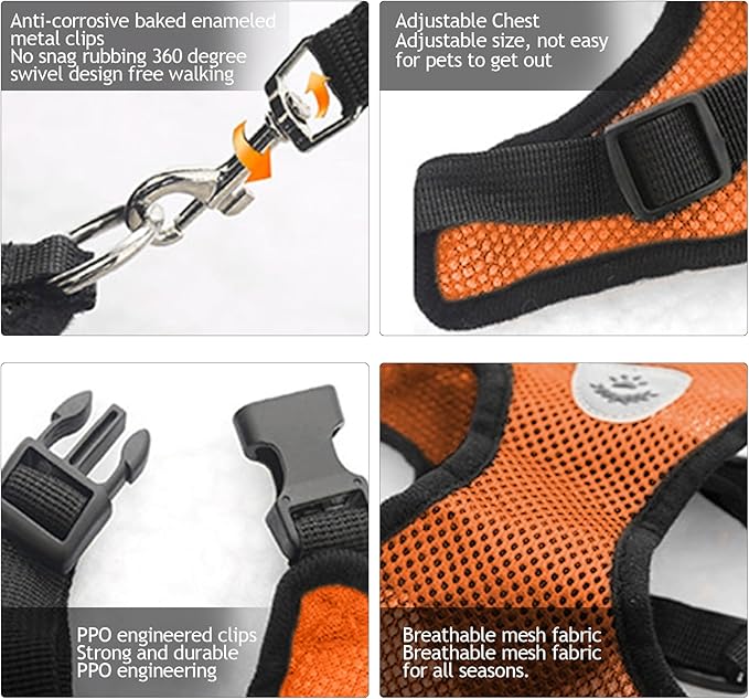 shudyear Summer cat Chest Harness and Leash, Anti-Escape Adjustable Soft mesh cat Leash and Chest Harness Set for All Types of Cats cat Vests (Size XL, Orange)