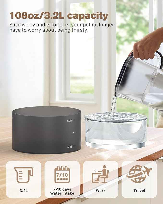 Cat Water Fountain: 108oz/3.2L Cat Fountain Super Silent Pet Drinking Dispenser - Water Fountains for Kitty Indoor - Quiet Pump and Faucet Design - Suitable for Cats and Dogs - BEMOONY