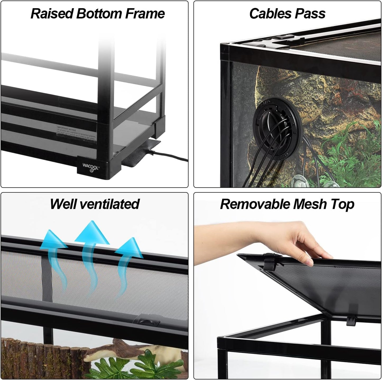 Large Reptile Tank 25 Gallon, 360°Full Vision Glass Reptile Terrarium with Top Mesh Lid for Beaded Dragon Lizard Gecko Snake Hermit Crab Use, 30"(W) X 12"(D) X 16"（H） - FurryFun