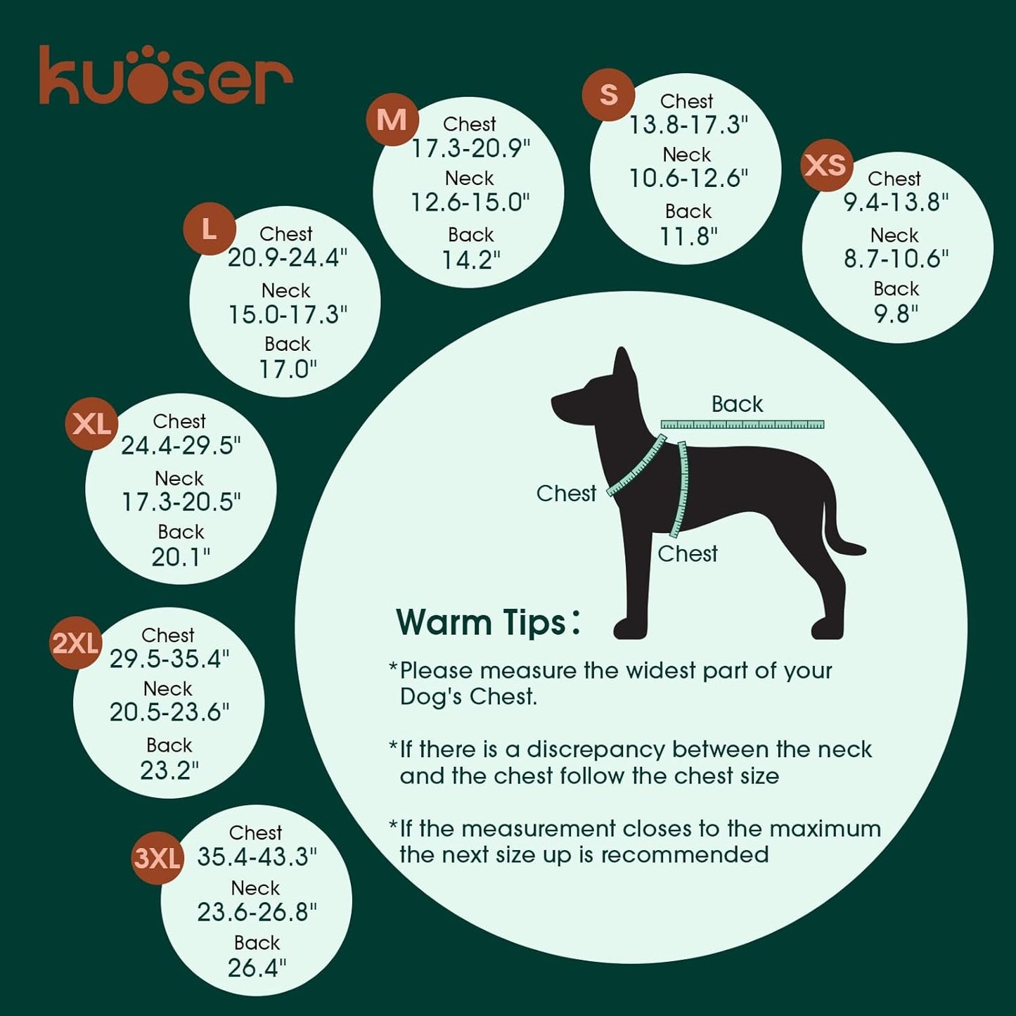 Kuoser Waterproof Dog Coat, Reversible Dog Jacket for Large Dogs, Adjustable Durable Doggie Winter Coat for Groowing Puppies Warm Puppy Cold Weather Apparel, Bright Red L