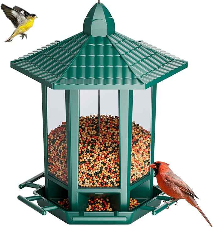 Birdream Bird Feeders for Outdoor Hanging, Pagoda Design Fun Installatio 2.5 LB Wild Bird Feeders, Attracting Wild Birds Cardinal Sparrows Finch Goldfinch Chickadee - Green