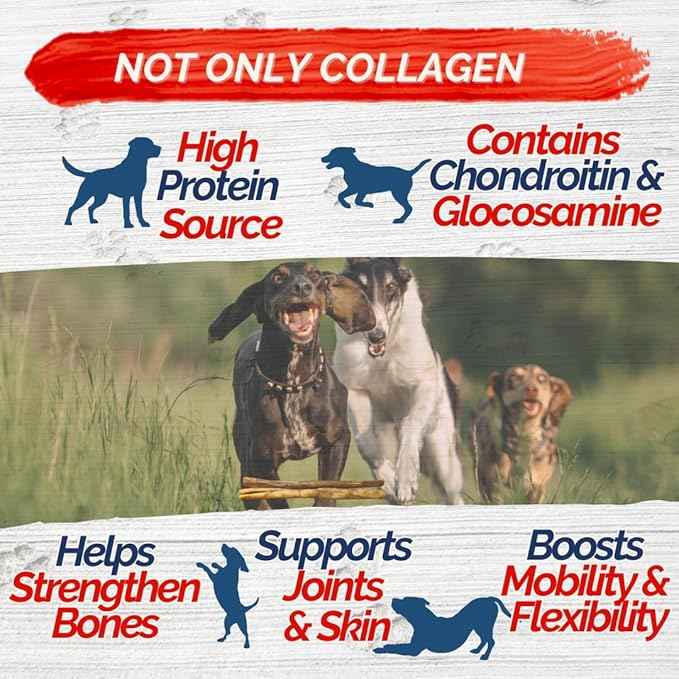 Natural Collagen Sticks for Dogs 15 Pack - 6 Inches – Long-Lasting Alternative to Bully Sticks, Rawhide-Free Collagen Chews with Chondroitin & Glucosamine for Joint Support & Dental Health