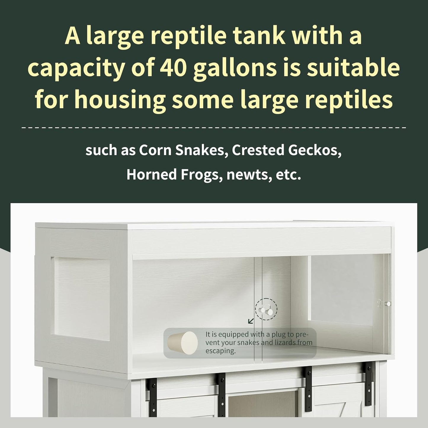 40 Gallon Reptile Terrarium with Stand, Reptile Tank with Barn Door and Storage, Vivarium with Acrylic Doors, Ventilated Mesh Top & Power Outlet, for Geckos, Lizards, Snakes White PX06RTW - FurryFun