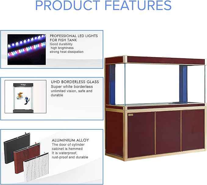 170 Gallon Aquarium Fish Tank LED Light Pump Freshwater Filter Upright Fishtank Stand Bundle Straight Corners Ultra Clear Tempered Glass with Complete Aquarium Setup (Red with Gold Trim)