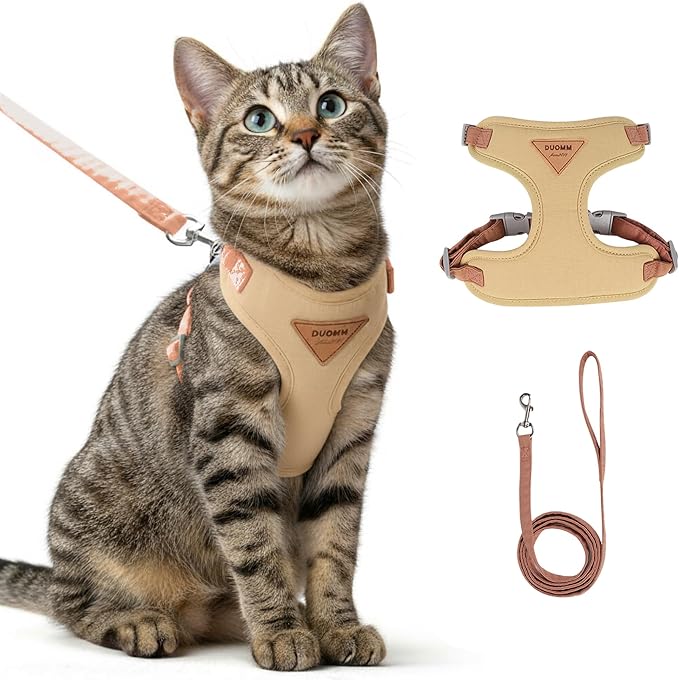 Escape-Proof Cat Harness and Leash Set - Adjustable and Comfortable - Ideal for Walking Cat Outdoors - Fits Small Dogs, Kittens, Medium, and Large Cats (Beige, XS)